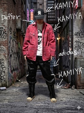 「KAMIYA（カミヤ）のアイテム」を使った、ロウタリーさん（メンズ・178cm）の春コーディネート