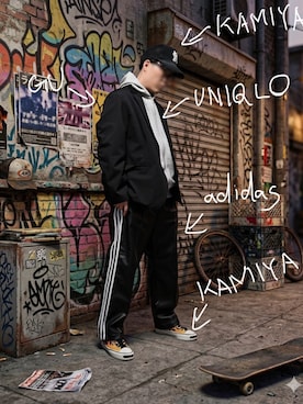 「KAMIYA（カミヤ）のアイテム」を使った、ロウタリーさん（メンズ・178cm）の春コーディネート