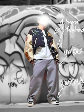 「アイテム（スタジャン）」を使った、ロウタリーさん（メンズ・178cm）の秋コーディネート