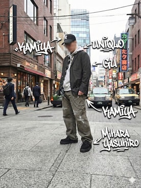 「KAMIYA（カミヤ）のアイテム」を使った、ロウタリーさん（メンズ・178cm）の冬コーディネート