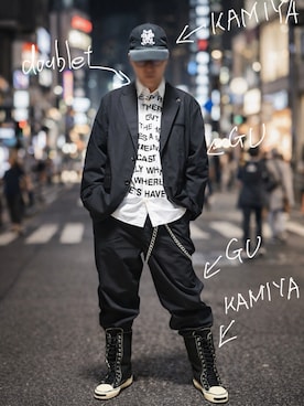 「KAMIYA（カミヤ）のアイテム」を使った、ロウタリーさん（メンズ・178cm）の春コーディネート