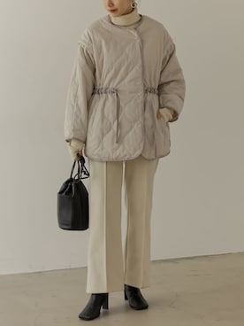 「フェイクレザー」｜「アイテム（モッズコート）」を使った、reedit_officialさん（レディース・162cm）の冬コーディネート