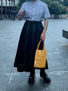 「Dr. Martens（ドクターマーチン）のDr.Martens ドクターマーチン クアッド レトロ 2976 クアッド / QUAD RETRO 2976 QUAD (BLACK POLISHED SMOOTH) 24687001（ブーツ）」を使った、miyo_teさん（レディース・158cm）の秋コーディネート