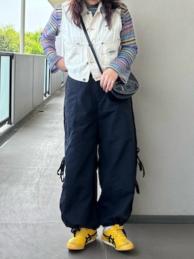 「アイテム（カーゴパンツ）」を使った、miyo_teさん（レディース・158cm）の春コーディネート