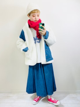 「emi+（エミプラス）のアイテム（ブルゾン）」を使った、moratoriamu.さん（レディース・155cm）の冬コーディネート