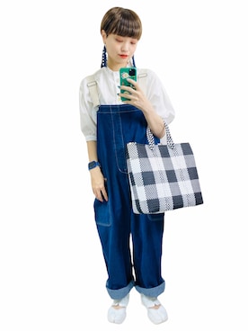 「CUBE SUGAR（キューブシュガー）のアイテム（サロペット/オーバーオール）」を使った、moratoriamu.さん（レディース・155cm）の夏コーディネート