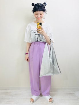 「OZOC（オゾック）のアイテム（トートバッグ）」を使った、moratoriamu.さん（レディース・155cm）の夏コーディネート