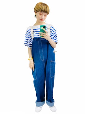 「CUBE SUGAR（キューブシュガー）のアイテム（サロペット/オーバーオール）」を使った、moratoriamu.さん（レディース・155cm）の夏コーディネート