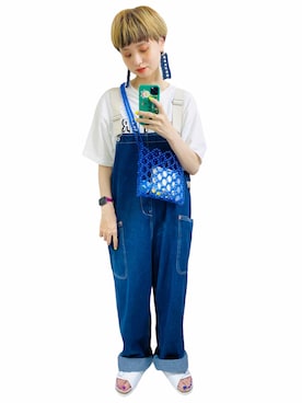 「CUBE SUGAR（キューブシュガー）のアイテム（サロペット/オーバーオール）」を使った、moratoriamu.さん（レディース・155cm）の夏コーディネート