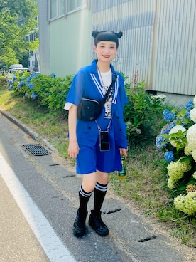 「カラー×コーデ」｜「アイテム（ボディバッグ/ウエストポーチ）」を使った、moratoriamu.さん（レディース・155cm）の夏コーディネート