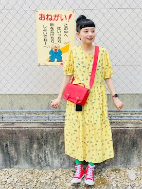 「MERLOT（メルロー）のフェイクレザーサッチェルBAG（ショルダーバッグ）」を使った、moratoriamu.さん（レディース・155cm）の夏コーディネート