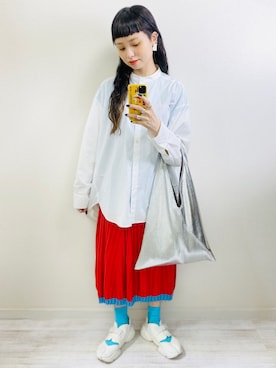 「OZOC（オゾック）のアイテム（トートバッグ）」を使った、moratoriamu.さん（レディース・155cm）の春コーディネート