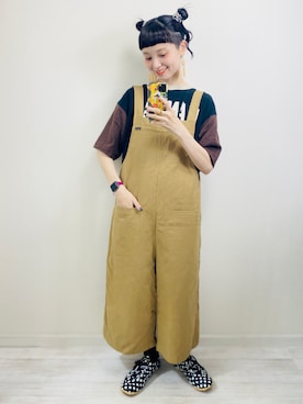 「no brand（ノーブランド）のアイテム（オールインワン・サロペット）」を使った、moratoriamu.さん（レディース・155cm）の夏コーディネート