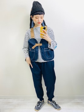 「rps（アールピーエス）のアイテム（帽子）」を使った、moratoriamu.さん（レディース・155cm）の春コーディネート