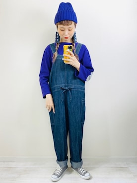 「CUBE SUGAR（キューブシュガー）のアイテム（サロペット/オーバーオール）」を使った、moratoriamu.さん（レディース・155cm）の春コーディネート
