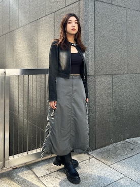 「カーゴスカート」｜「アイテム（ブルゾン）」を使った、ナナさん（レディース・167cm）の秋コーディネート