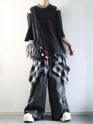 ERAR PU合皮サスペンダースーパーワイドハイギミックメタルパーツカーゴパンツ ERAR カーゴパンツ 「ERAR」PU合皮サスペンダースーパーワイドハイ