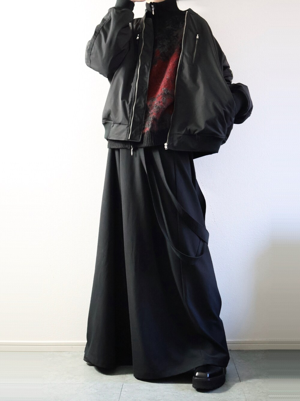 【cussil/クシル】ドレープルーズハイウエストサスペンダーハカマ パンツ cussil/クシル】ドレープルーズシルエットハイウエストフル