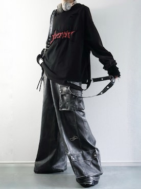 「ERAR（エラー）の【ERAR】ケミカルウォッシュ加工/スプレー加工 ハイダメージヴィンテージロゴ刺繍ロンＴ/Tシャツ（Tシャツ/カットソー）」を使った、らいさん（メンズ・170cm）の秋コーディネート