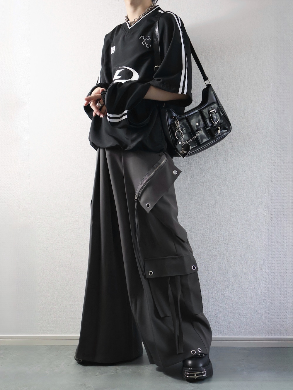 LILL 袖脱着可能ZIP3wayプルオーバーゲームシャツ チャコールグレー LILL】袖脱着可能ZIP3wayプルオーバーゲームシャツ