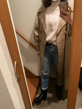 「白ニット」｜「アイテム（トレンチコート）」を使った、PPPさん（レディース・161cm）の秋コーディネート