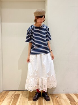 「マリン」｜「アイテム（ハンチング/ベレー帽）」を使った、まっちゃんさん（レディース・166cm）の夏コーディネート