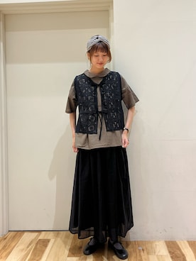 「Samansa Mos2（サマンサ モスモス）のモチーフレースベスト（ベスト）」を使った、まっちゃんさん（レディース・166cm）の夏コーディネート