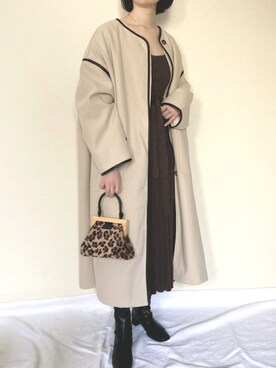 「ブーツコーデ」｜「アイテム（ノーカラーコート）」を使った、akaneさん（レディース・162cm）の冬コーディネート