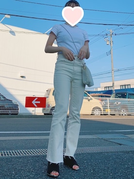 「UNIQLO（ユニクロ）のスーピマコットンリブクルーネックT（半袖）（Tシャツ/カットソー）」を使った、𝚗𝚊𝚝𝚜𝚞𝚔𝚒さん（レディース・150cm）の夏コーディネート