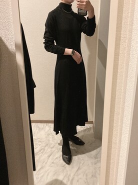 「UNIQLO（ユニクロ）の3Dエクストラファインメリノリブワンピース（長袖・レギュラー丈・103～113.5cm）（ワンピース）」を使った、苔さん（レディース・156cm）の冬コーディネート