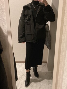 「UNIQLO（ユニクロ）の3Dエクストラファインメリノリブワンピース（長袖・レギュラー丈・103～113.5cm）（ワンピース）」を使った、苔さん（レディース・156cm）の冬コーディネート