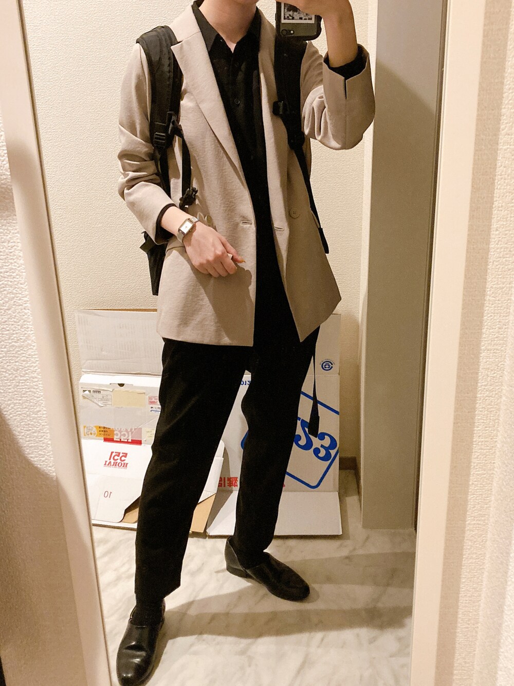 「NATURAL BEAUTY BASICのジプシーツイルSET UP テーラード（テーラードジャケット、ベージュ系）」を使った、苔さん（レディース・156cm）の秋コーディネートの1枚目の写真