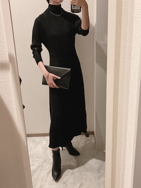「UNIQLO（ユニクロ）の3Dエクストラファインメリノリブワンピース（長袖・レギュラー丈・103～113.5cm）（ワンピース）」を使った、苔さん（レディース・156cm）の秋コーディネート