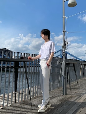 「ホワイトスニーカー」｜「アイテム（スラックス）」を使った、翔貴さん（メンズ・174cm）の夏コーディネート