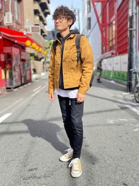 「Lee」｜「アイテム（デニムジャケット）」を使った、CHINさんパパさん（メンズ・163cm）の秋コーディネート