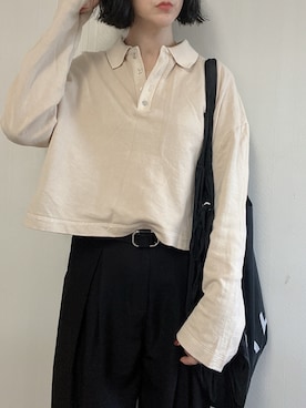 「アイテム（ポロシャツ、ベージュ系）」を使った、ERIKAさん（レディース・158cm）の秋コーディネート