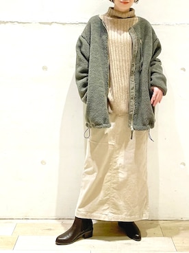 「ブルゾン」｜「アイテム（ノーカラーコート）」を使った、maiさん（レディース・153cm）の冬コーディネート