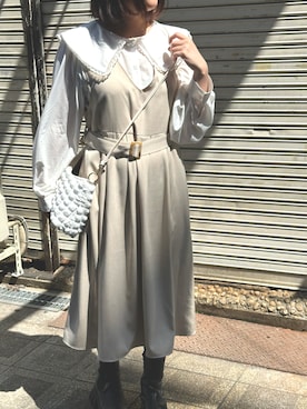 「ehka sopo（エヘカソポ）のアイテム（ジャンパースカート）」を使った、うづきさん（レディース・159cm）の春コーディネート