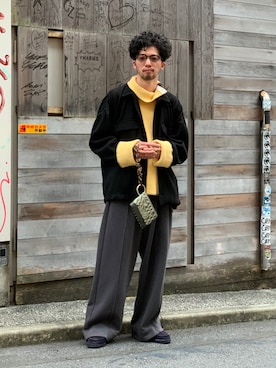 「DRIES VAN NOTEN（ドリスヴァンノッテン）のアイテム（バッグ）」を使った、中野内孝哉【吾亦紅】さん（メンズ・165cm）の秋コーディネート