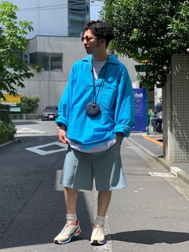 「MAN-TLE（マントル）のアイテム」を使った、中野内孝哉【吾亦紅】さん（メンズ・165cm）の夏コーディネート