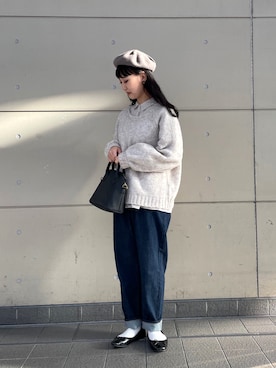 「ゆるニット」｜「アイテム（ハンチング/ベレー帽）」を使った、コタニさん（レディース・158cm）の冬コーディネート