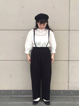 「レースブラウス」｜「アイテム（ハンチング/ベレー帽）」を使った、コタニさん（レディース・158cm）の夏コーディネート