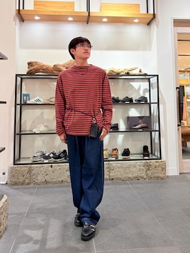 「URBAN RESEARCH DOORS（アーバンリサーチドアーズ）のFORK&SPOON　ボートネックボーダー（Tシャツ/カットソー、ブラウン系）」を使った、kengoさん（メンズ・170cm）の夏コーディネート