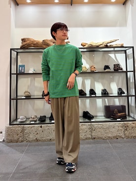 「URBAN RESEARCH DOORS（アーバンリサーチドアーズ）のFORK&SPOON　ボートネックボーダー（Tシャツ/カットソー、グリーン系）」を使った、kengoさん（メンズ・170cm）の秋コーディネート