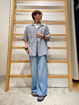 「URBAN RESEARCH DOORS(アーバンリサーチドアーズ)のFORK&SPOON フレンチリネンオープンカラーショートスリーブシャツ(シャツ/ブラウス、ブルー系)」を使った、kengoさん(メンズ・170cm)の春コーディネート