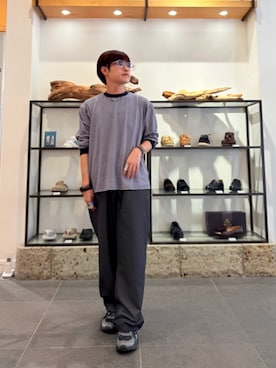 「URBAN RESEARCH DOORS（アーバンリサーチドアーズ）のFORK&SPOON　プレーティングボーダーロングスリーブTシャツ（Tシャツ/カットソー、パープル系）」を使った、kengoさん（メンズ・170cm）の秋コーディネート