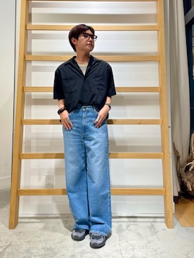 「EKAL(エカル)のDOT AIR SHORT-SLEEVE SHIRTS(シャツ/ブラウス、ブラック系)」を使った、kengoさん(メンズ・170cm)の春コーディネート