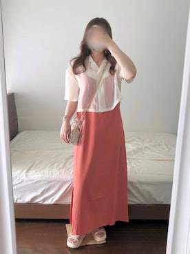 「ショート丈トップス」｜「アイテム（腕時計）」を使った、かなこさん（レディース・154cm）の夏コーディネート