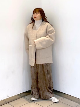 「w closet（ダブルクローゼット）のアイテム（ノーカラージャケット）」を使った、sayakaさん（レディース・150cm）の冬コーディネート