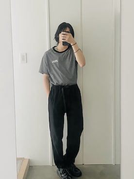 「Traditional Weatherwear（トラディショナルウェザーウェア）のWAVE BORDER RINGER TEE SHORT SLEEVE（Tシャツ/カットソー、グレー系）」を使った、kooさん（メンズ・173cm）の夏コーディネート